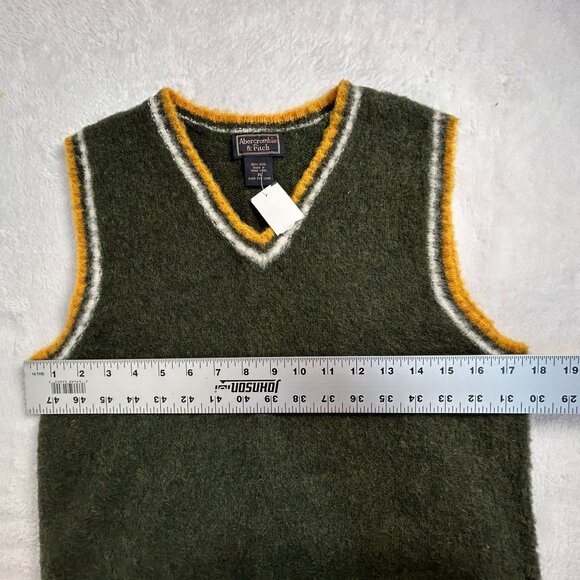 Abercrombie & Fitch Womens Wool Knit V-Neck Sweater Vest Medium Green/White Trim - Picture 6 of 7